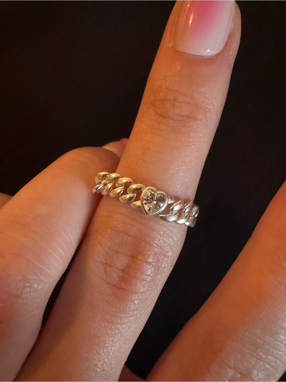 Pandora Silver Chain Ring with Heart Accent